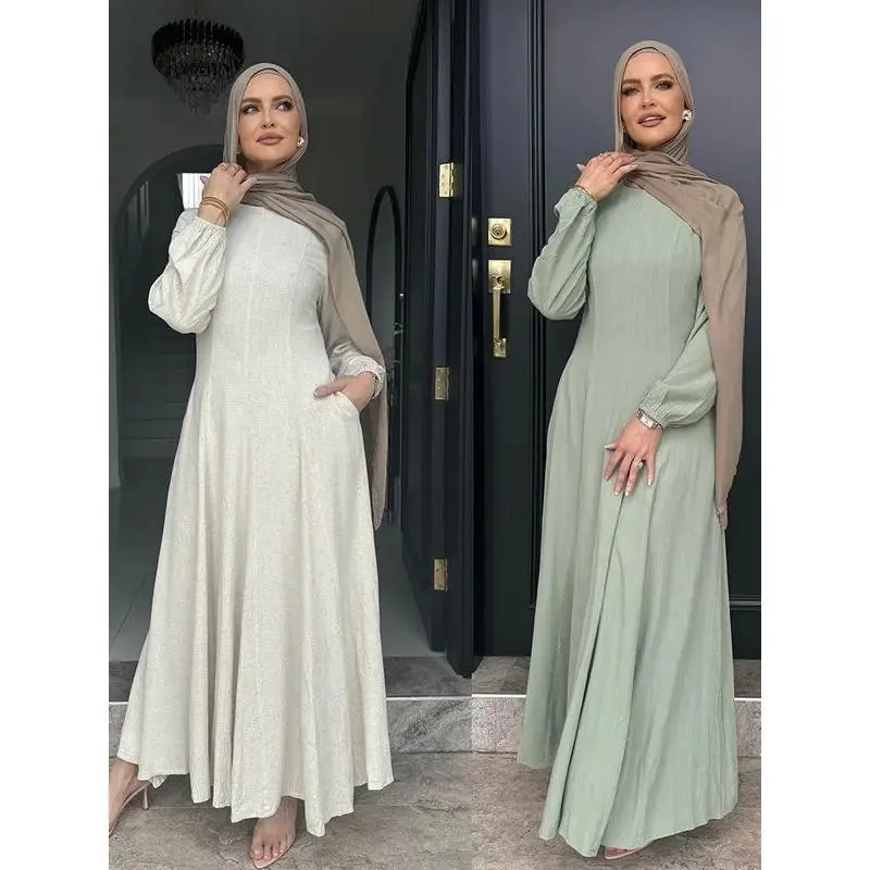Women's Solid Slim Muslim Abaya Jalabiya Ramadan Moroccan Islamic Modest Jilbab Pastel Dress