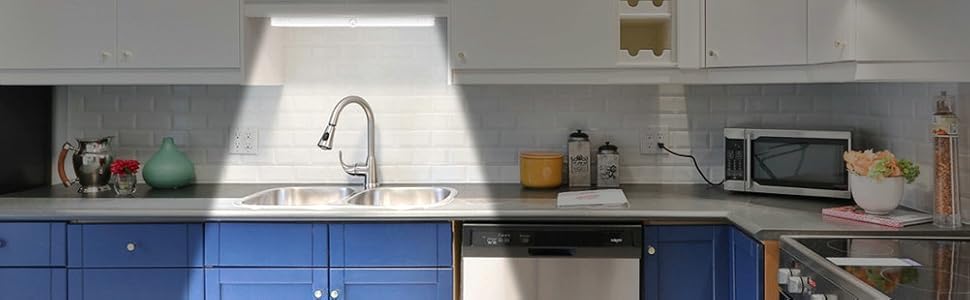 T01L LED Closet Light, Super Bright 20 LED Under Cabinet Lighting Battery Powered/DC Input Wireless Motion Sensing Light, Auto On Off Switch, Motion Sensor & Light Sensor, Light Beam Adjustable