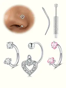 Hypoallergenic Cz Cubic Nose Ring, Surgical Steel Internal Thread, Tragus Helix Cartilage Conch Piercing Jewelry, Includes Piercing Ball Grabber Tool