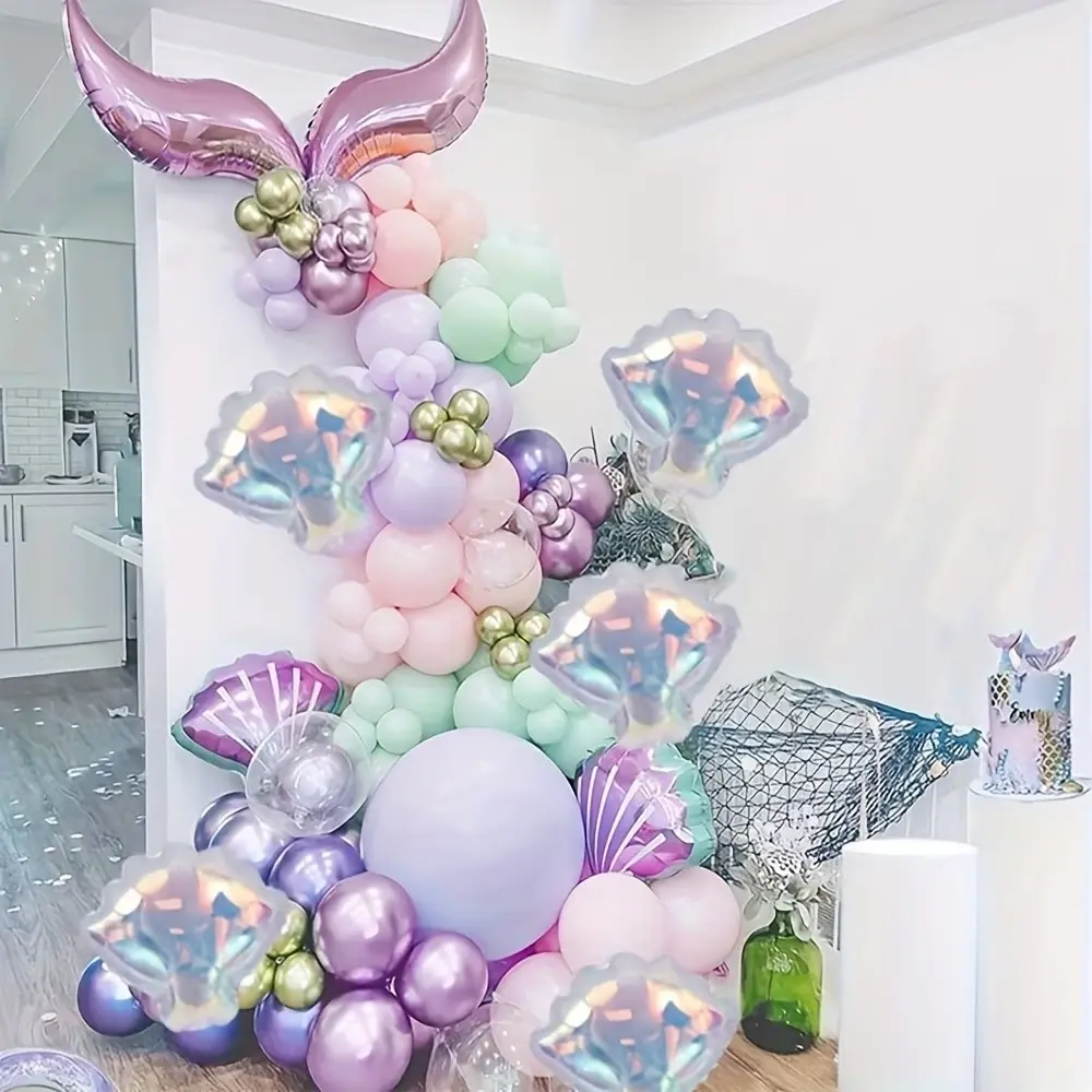 6pcs Rainbow Shell Aluminum Foil Balloons, 21.3 Inch Transparent Holographic Mermaid Party Decor, Birthday, Wedding, Ocean Theme Parties, Party Balloons Decorations, Balloon Party Supplies, Clear Balloons, Metallic Balloons