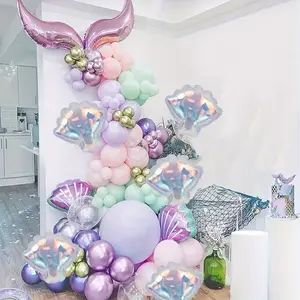 6pcs Rainbow Shell Aluminum Foil Balloons, 21.3 Inch Transparent Holographic Mermaid Party Decor, Birthday, Wedding, Ocean Theme Parties