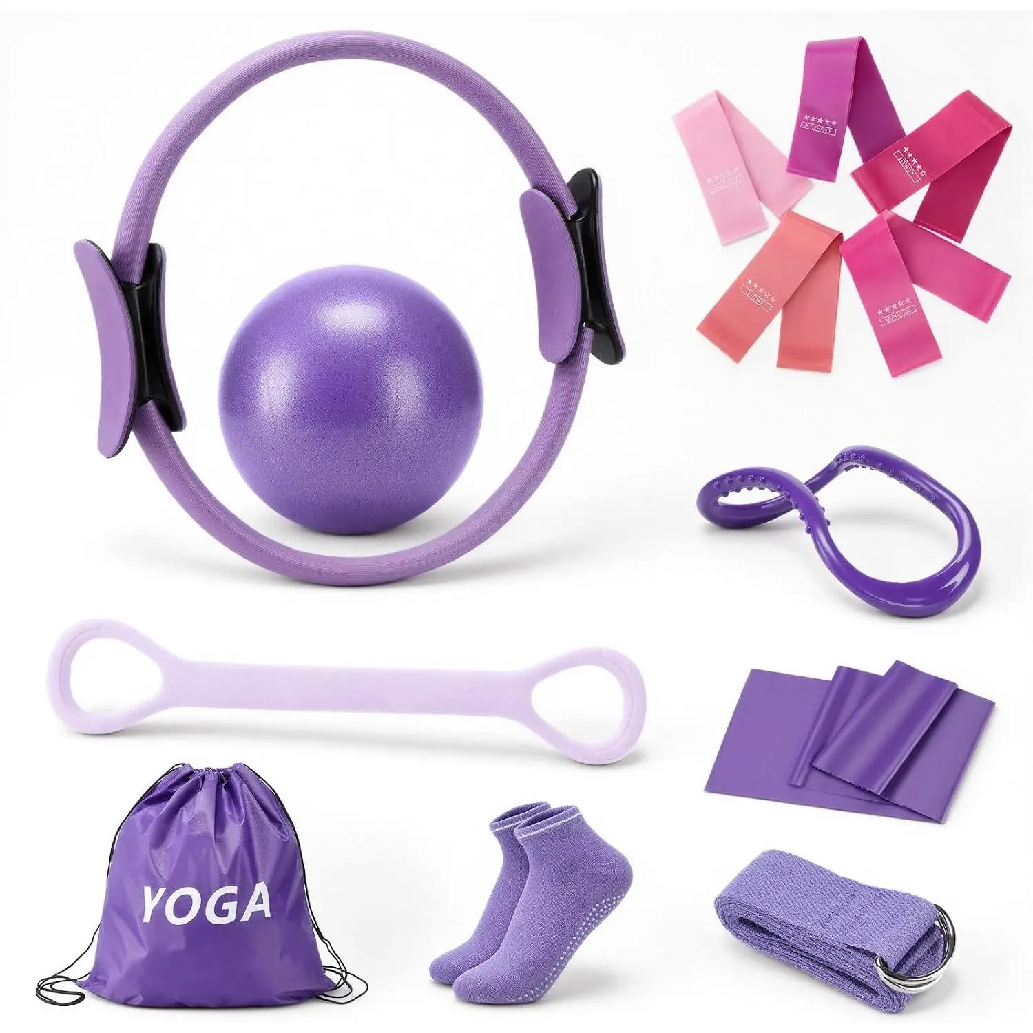 Pilates Ring Set for Women,  Workout Pilates Equipment with Resistance Bands, 14'' Magic Circle, Mini Ball, Pilates Starter Kit for Strength