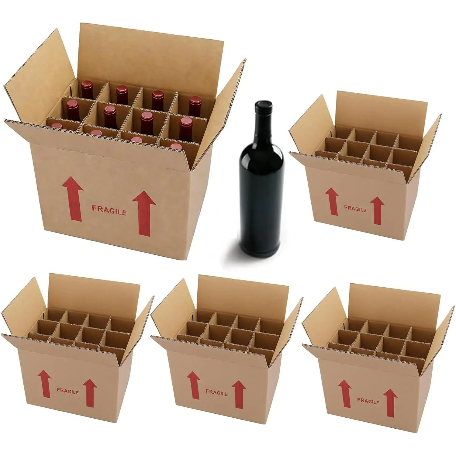 4 Sets  Bottle Moving Boxes, 16 x 12 x 12 Inch Moving Boxes with Divider Kits,  Shipping Box with Reinforced Cardboard & Handles, Glassware Packing Kits with Corrugate Dividers