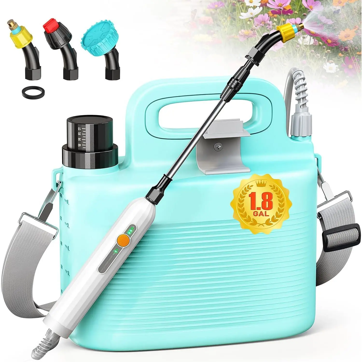 Garden Sprayer 1.8 Gallon, Lightweight Electric Weed Sprayer with Telescopic Wand & Adjustable Nozzles, Portable Yard Sprayer for  Watering, Lawn Care, Fertilizing,Gardening