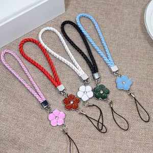Phone Charm Strap Multicolor Phone Charm String Short Braid Mobile Phone Straps for Camera Anti-Lost Lanyard Gift Keychain Strap with Flower Charms