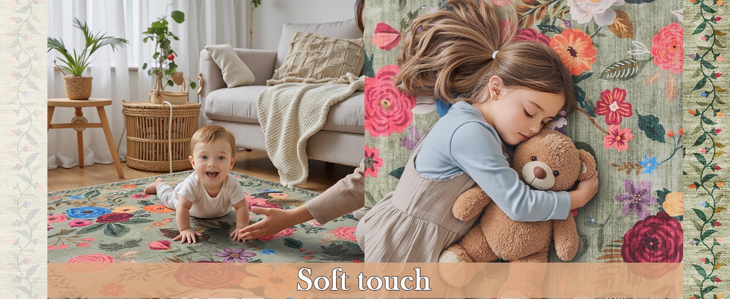 Pink Area Rug 4x6 Rug Washable Boho Rugs Non Slip Low Pile Floral Small Carpet for Bedroom, Bedside, Kids Room, Office, Dining Room(Light Pink, 4 x 6)