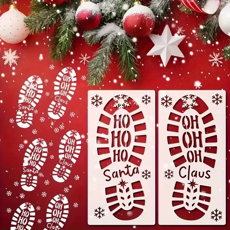 Santa Claus Magic Footprint Template 2pcs, DIY Floor/carpet Painting Mold, Essential for Elf on the Shelf, Interactive Holiday Art Template