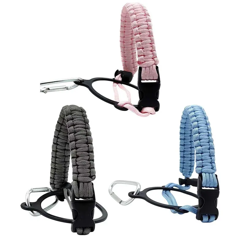 3pcs Paracord Water Bottle Handle, Water Bottle Holder, Wide Mouth Bottle Strap Adjustable Carrier Lanyard With Carabiner Clip For Hiking Travel Cycling Camping Durable Non Slip Hand Strap Outdoor Accessory Gift Men Women