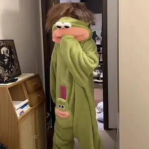 Long-Haired Clownfish Women'S Onesie Pajamas Men'S Big Mouth Fish Hairstyle Autumn Winter Weird Abstract Style Loungewear