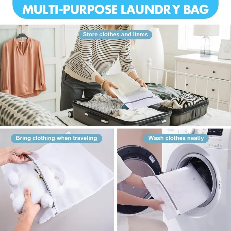 Summerwins Set of 3 Removable Netted Washing Bags - Durable, Breathable Fine Mesh, Auto-Lock Zip, 3 Sizes (1 Large Capacity/1 Medium/1 Small), Travel Storage & Home Laundry Organizer for Delicates, Large Capacity Washing Bags