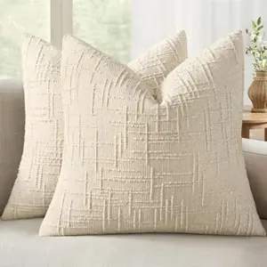 Pack of 2 Textured Woven Throw Pillow Covers, Solid Square Cushion Case for Couch Sofa, Modern Farmhouse Room Decor Aesthetic, Cozy Neutral Home Style, Trendy Multi-Color Options