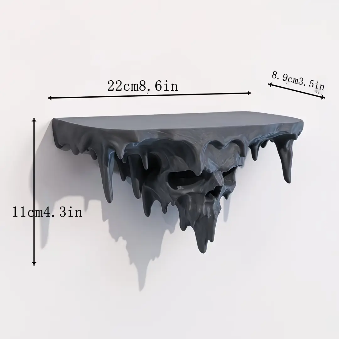 3D Printed Skull Wall Shelf, Gothic Skull Head Floating Display Rack, Halloween Wall Decor & Unique Home Decoration, Creative Storage Shelf for Collectibles, Dark Style Gift
