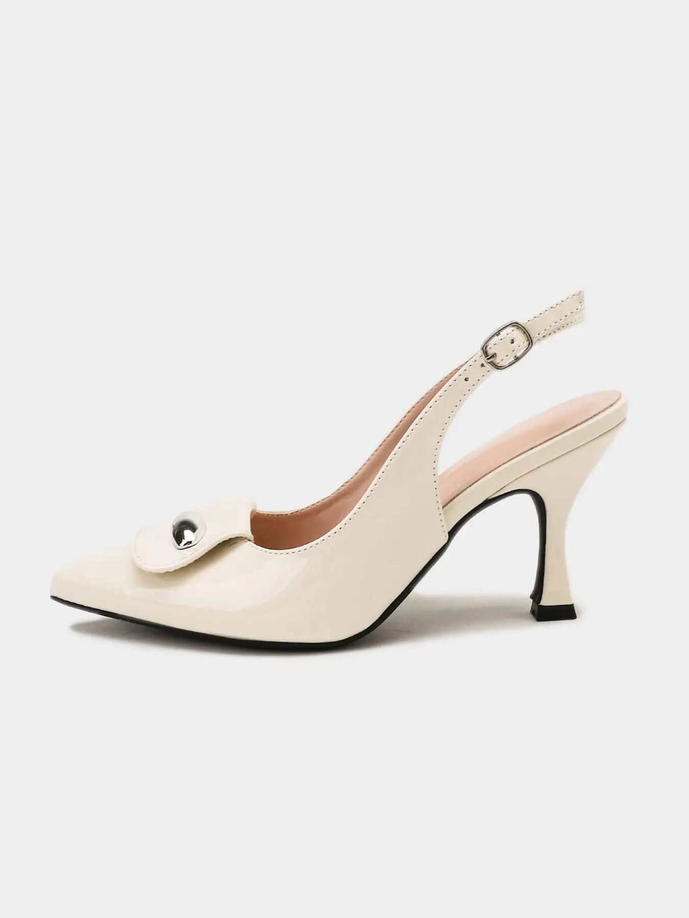 Women's Patent Leather Slingback Pumps, Pointed Toe Flared Spool High Heels,3.15 Inch(8cm),Metal Buckle Decor Adjustable Rear Strap Elegant Vintage Heels for Spring Summer Office Wear Wedding Shoes Party,All Season,EU Size 35-42