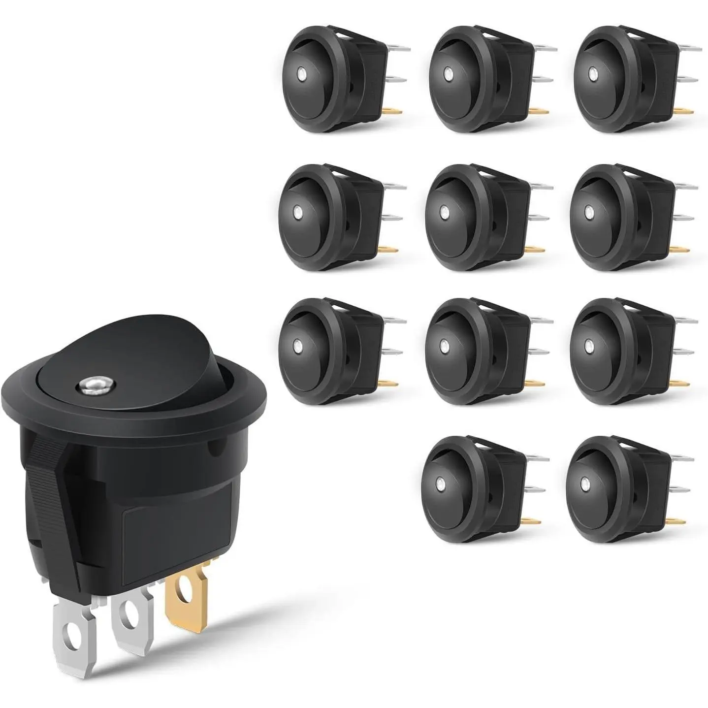 Nilight 12PCS Round Brass Alloy Rocker Switches, 12V-24V 20A White LED SPST 3-Pin 2-Position Toggle Switches, Direct Install On/Off Control for Car Trucks, Marine Boats