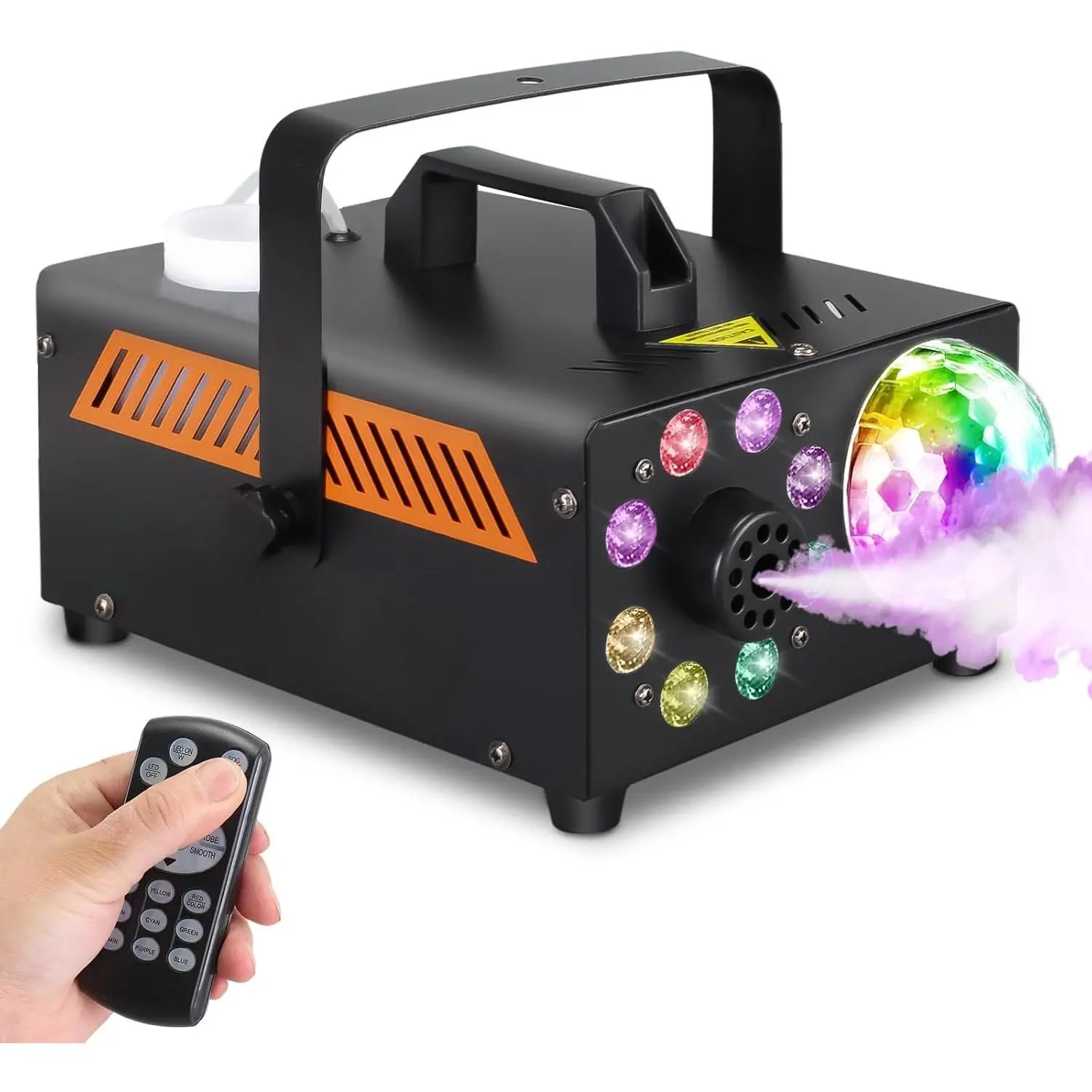 600W Fog Machine with Disco Ball & 13-Color LED Lights, 2000CFM High-Output  Machine,  Remote, Auto , for Halloween, DJ, Weddings, Parties (Fog Juice not Included)
