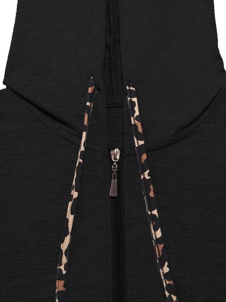 Women's Autumn Winter Long Sleeve Pants Matching Set, Solid Color Casual with Leopard Print Stripes, Perfect for Home & Party Wear