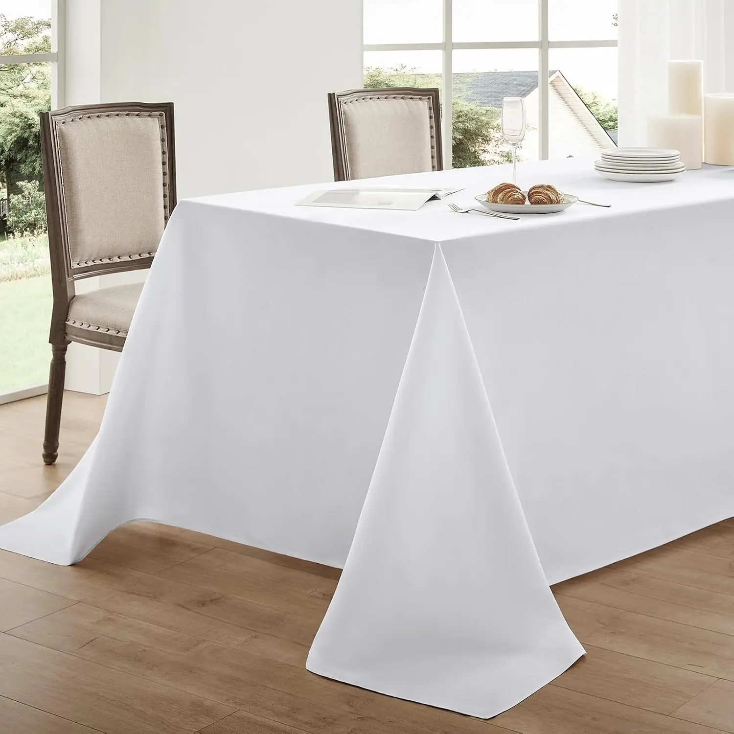 2 Pack White Rectangle Tablecloths 90x132 Inch for 6ft Tables Washable Decorative Linen Polyester Table Cover for Dining Tables, Banquets Buffets Parties and Weddings