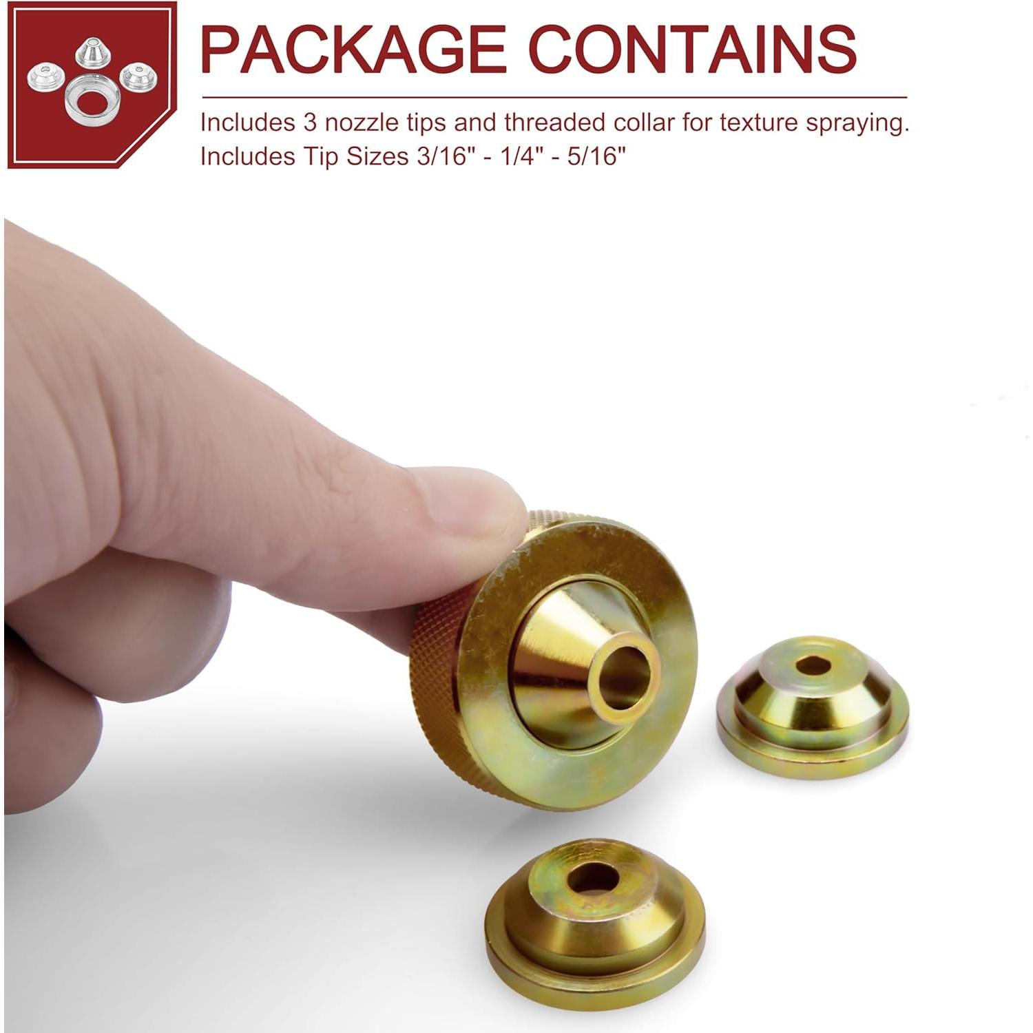 Solid Brass Texture Sprayer Orifice Tip Set, Fits Wal-Board Drywall Texture Hopper , Professional Model Texture-Pro 200, Spray-Pro, 3 Nozzle Tips, 1 Threaded