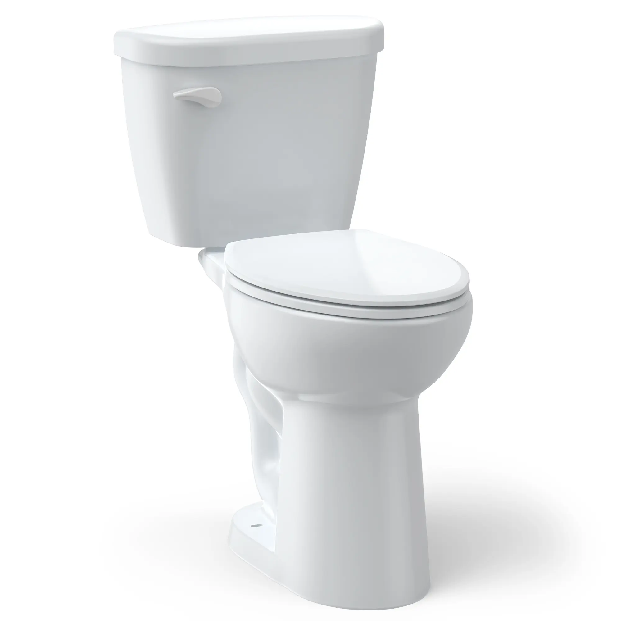 2-Piece Modern White Ceramic Toilet, ADA-Height Elongated Design, 1.28 GPF Water-Efficient with Side Push Handle, CUPC-Certified Residential Bathroom Fixture