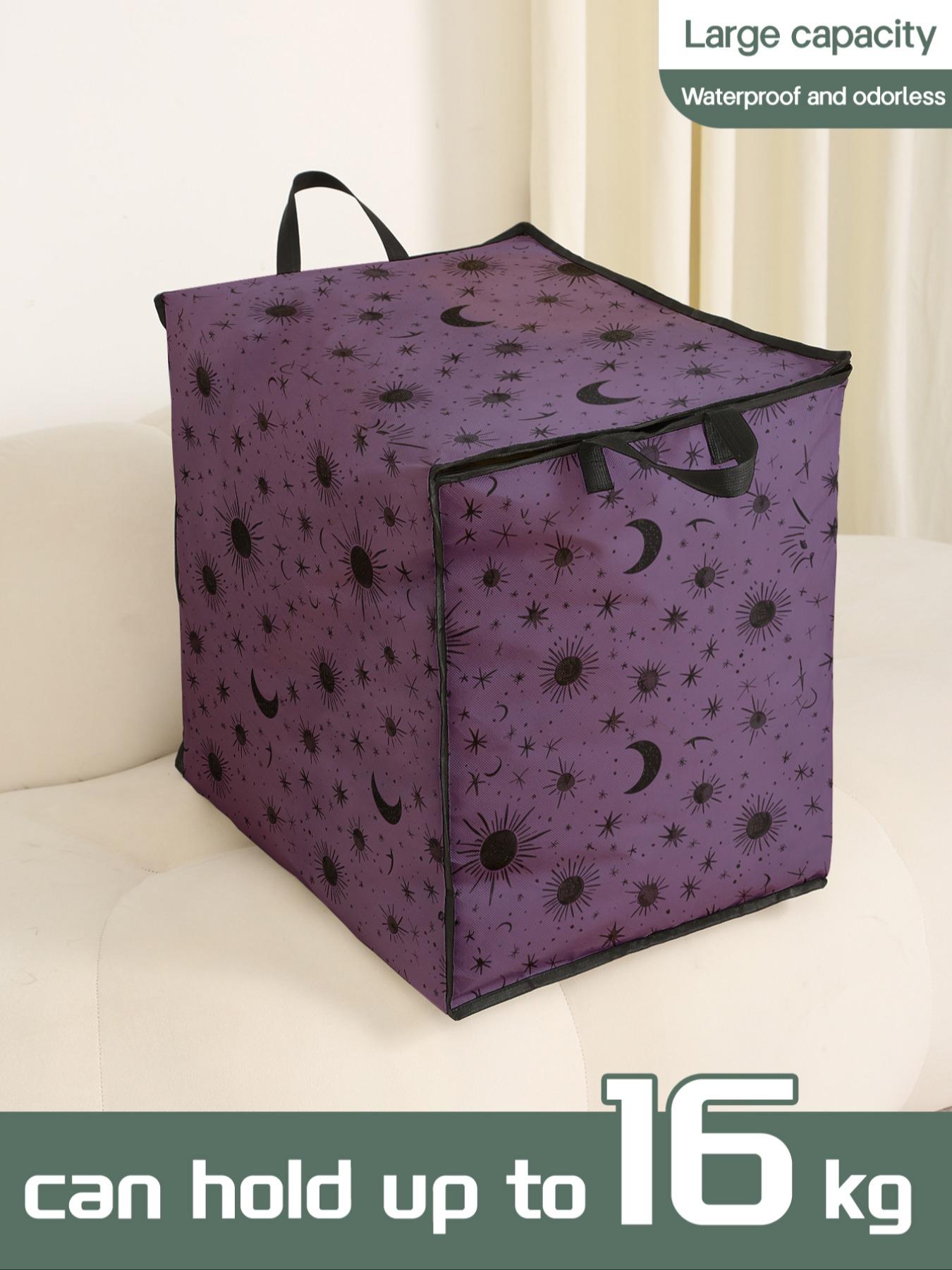 Sun & Moon & Star Print Travel Organizer, Durable Quilt Storage Bag with Handle, Bedding Organizer for Home Bedroom Living Room