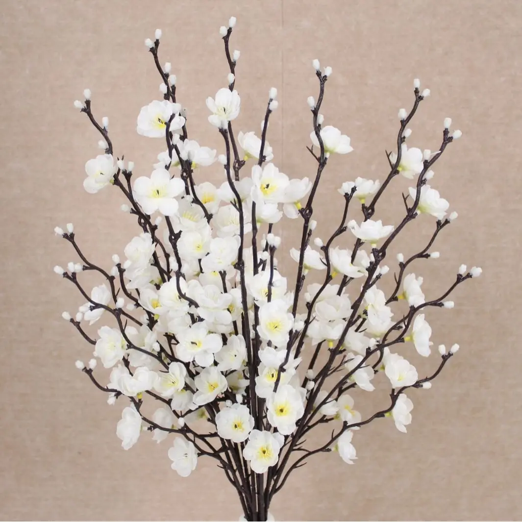 12/24Pcs Farmhouse Decorative Mini Artificial White Wintersweet Set Pack, Short-Stem Plastic Faux Plum Blossoms, Indoor Decor for Home Table Wedding Centerpieces (Vase Not Included)