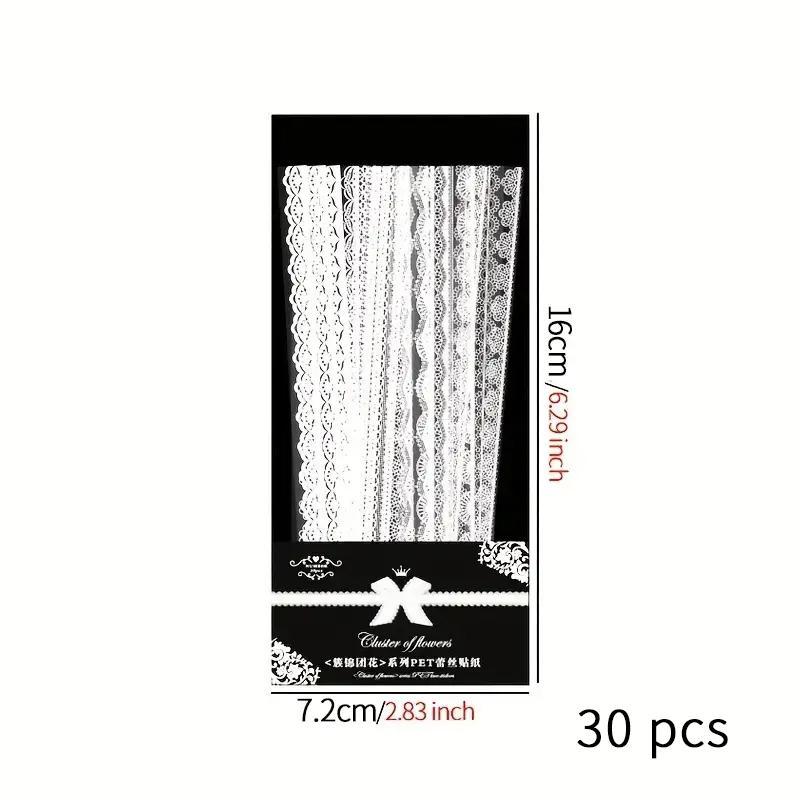 Random Color Lace Pattern Sticker, 30pcs/pack Waterproof PET Lace Decorative Sticker, Modern Simple Self Adhesive Scrapbook Materials Decorative Sticker for DIY Scrapbooking