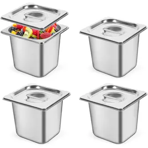 1/6 Size Stainless Steel Steam Pan With Lid 6" Deep Anti Jam Buffet Pan for Commercial Food Use
