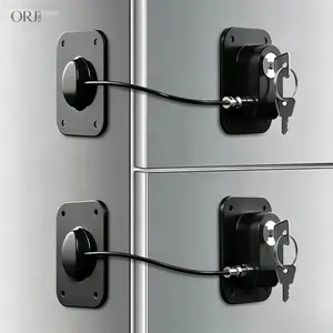 Fridge Lock, 2PCS Upgraded Refrigerator Lock for Freezer, Cabinets and Drawers, Air Fryer, Closets, Windows, Doors, Durable ABS with Adhesive Backing, Easy Install, No Tools Needed, Black,summerwins