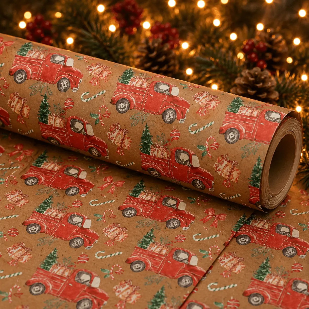 1 Roll Vintage Christmas Wrapping Paper, Brown Wrapping Paper, Xmas Wrapping Paper, Suitable for Christmas Gift Wrapping, Winter Gift Packaging, DIY Gift Wrapping, Party Decorations and Crafts