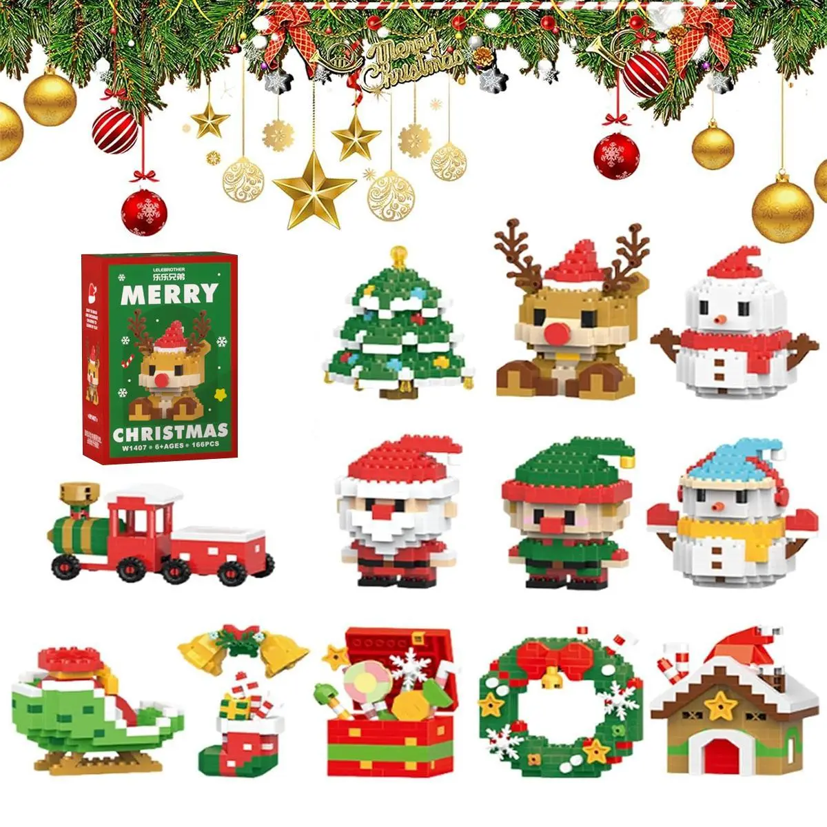 Christmas Building Blocks Set - 12-Piece Smooth ASMR Figures, Unique Themed Ornaments, Adult Stress Relief Educational Toy, Festive Desktop Decor, Colleague Gifting Advent Calendar Addition
