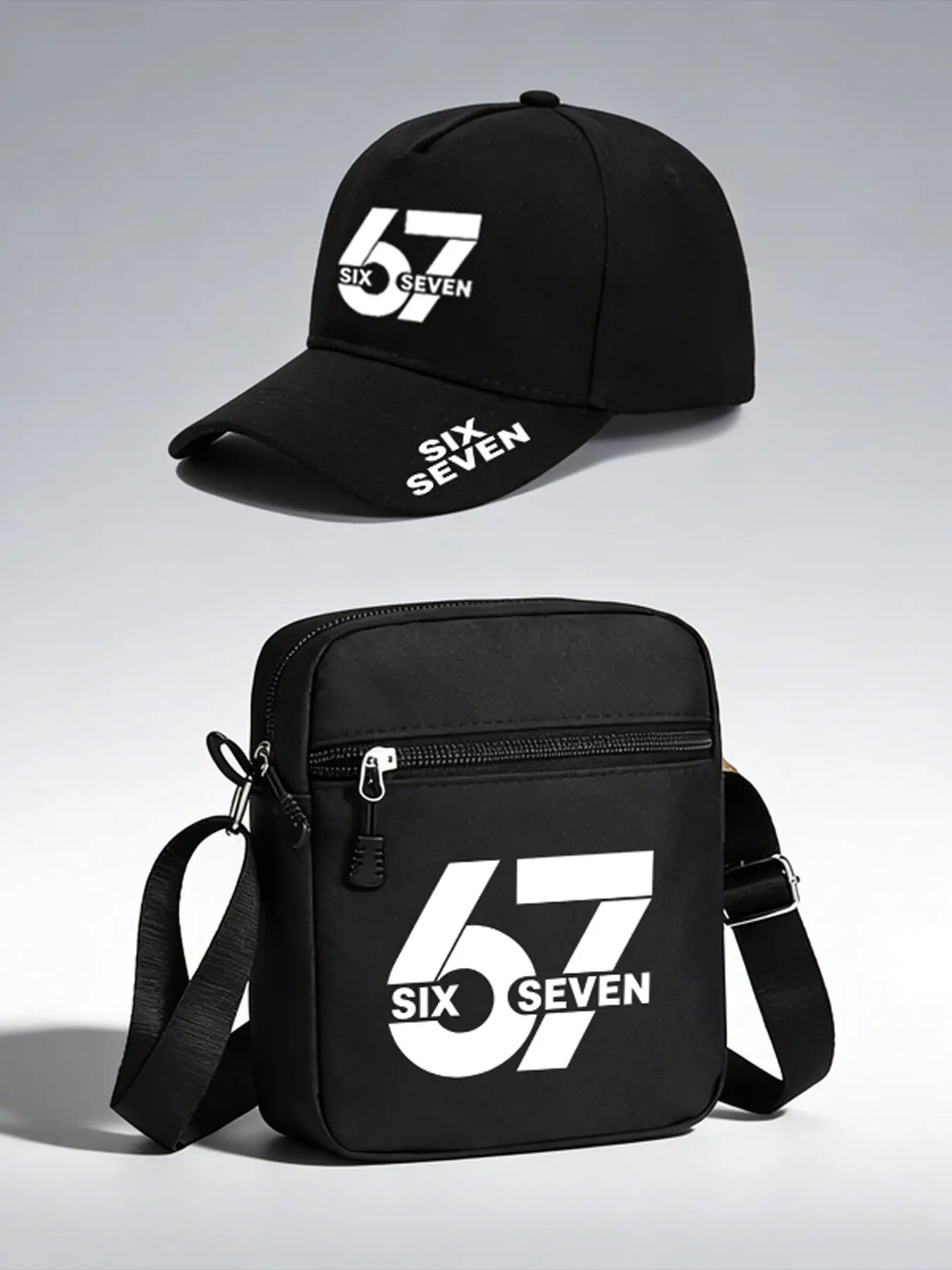 67 Unique Number Print Neutral Brim Hip Hop Baseball Cap and Crossbody Bag Set, Adjustable Street Fashion Outdoor Sports Gear