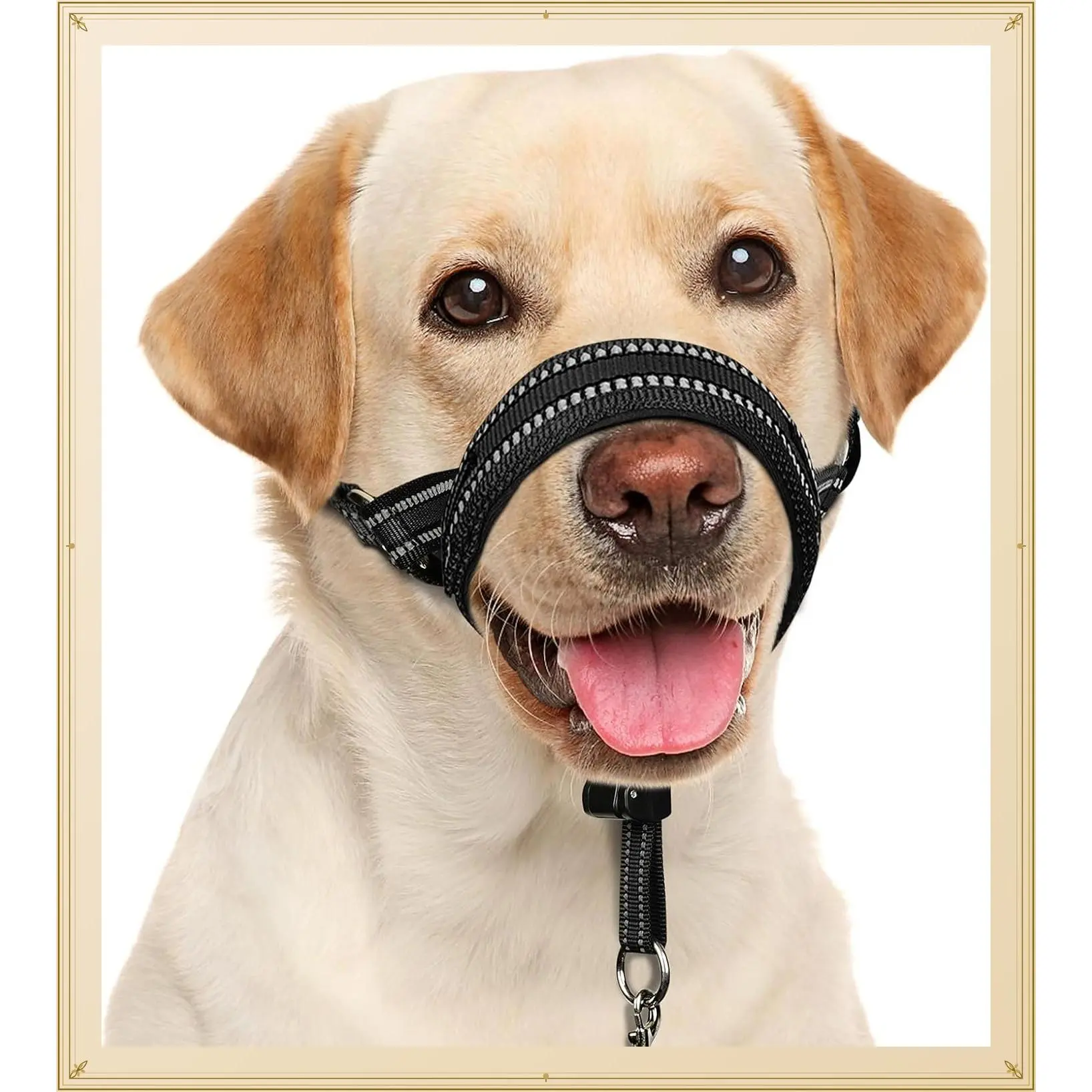 Soft Padded No-Pull Dog Head Halter, Adjustable Training Nose Leash with Safety Link for Medium Large Dogs, Easy Walking Control (Black, L)Gift
