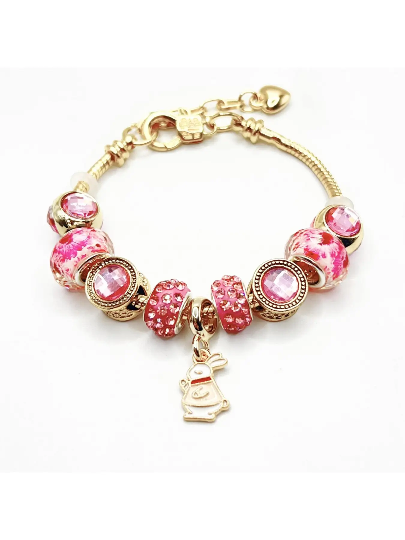 New handmade DIY beaded gold-pink rabbit cloud lollipop multi-element bracelet with rhinestones, birthday gift
