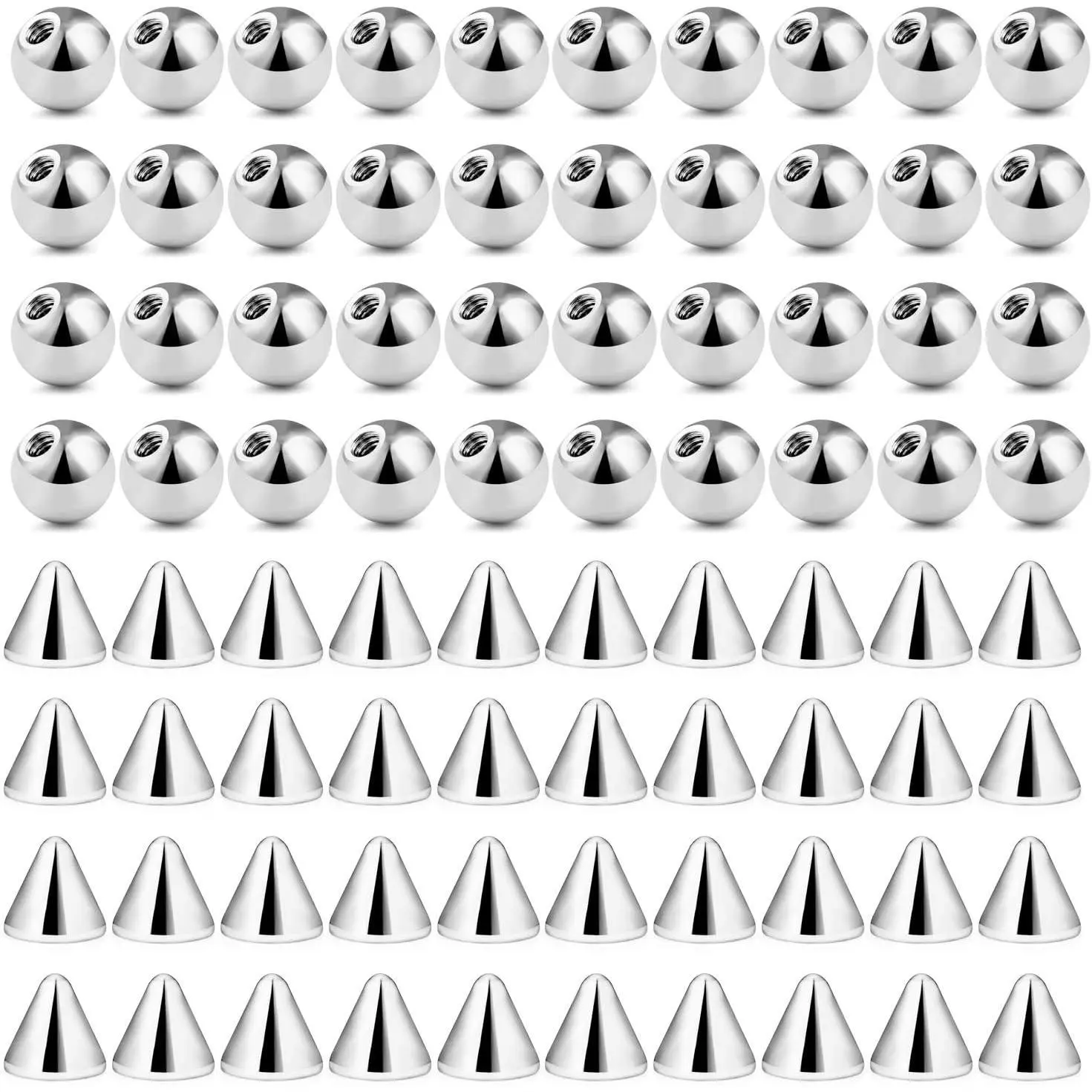 80Pcs 20G 16G 3-5mm 316L Surgical Steel Externally Threaded Replacement Balls & Spikes - Piercing Barbell Parts for Body JewelryGift