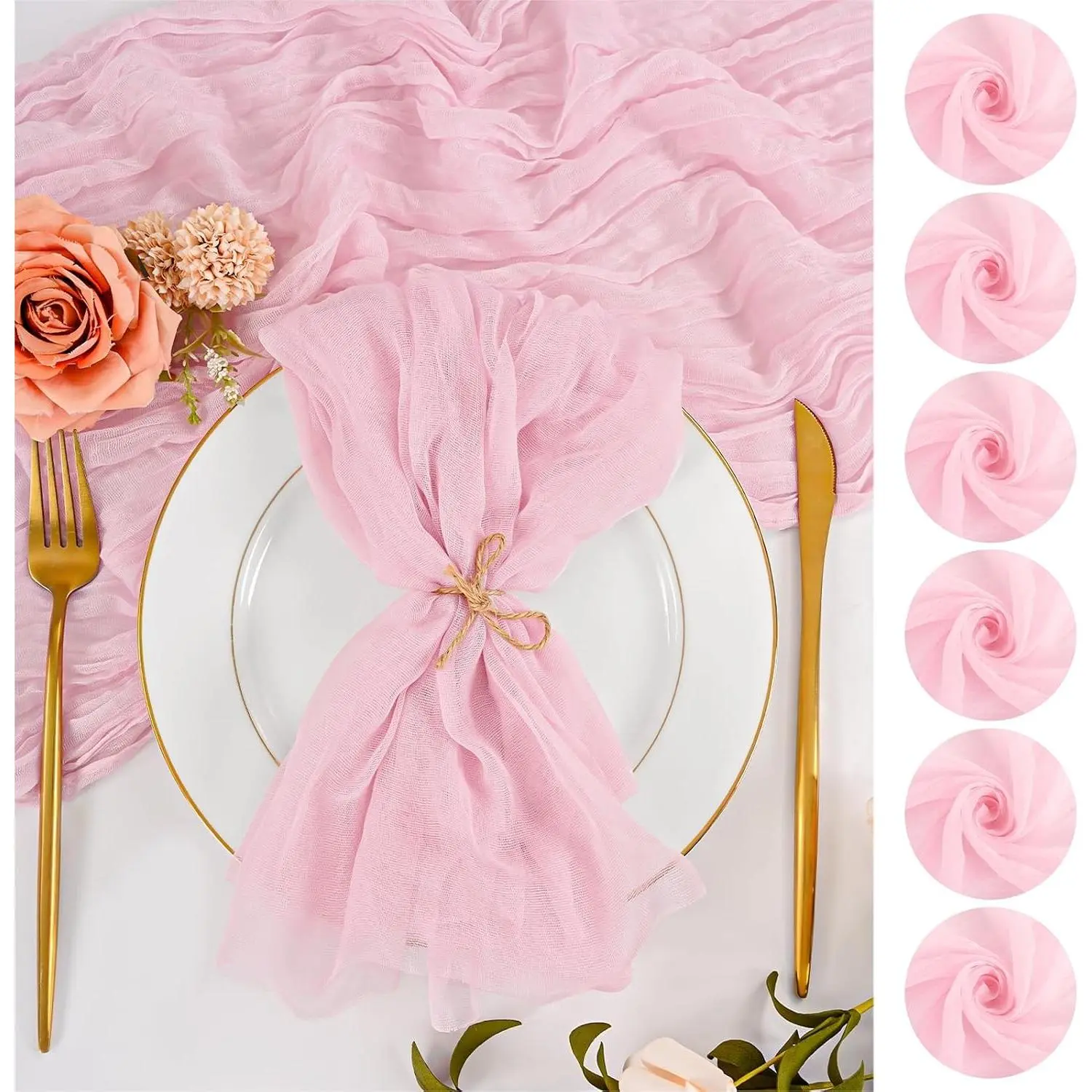 12 Pack Pink Cloth Napkins 20x20 Inch Cheesecloth Napkins Rustic Boho Gauze Dinner Napkin Cloth Washable Elegant Table Napkins for Wedding Party Bridal Baby Shower Table Decor