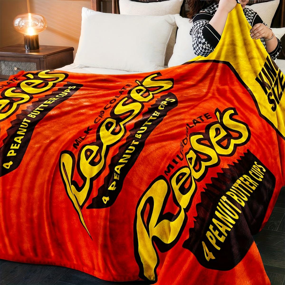 Reese'S Peanut Butter Cups Flannel Throw Blanket - Contemporary Style, Soft And Cozy, All-Season Multipurpose, Machine Washable, Digital Print, 200-250Gsm, Ideal for Sofa, Bed, Office, Camping, Travel - Great Gift for All Occasions