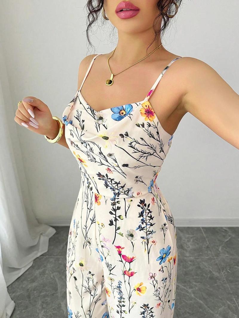 Women's Floral Print   Wide Leg Jumpsuit, Casual Comfy Jumpsuit, Boho Casual Sleeveless Jumpsuit for Beach Holiday Vacation, Ladies Clothes for Summer, Womenswear