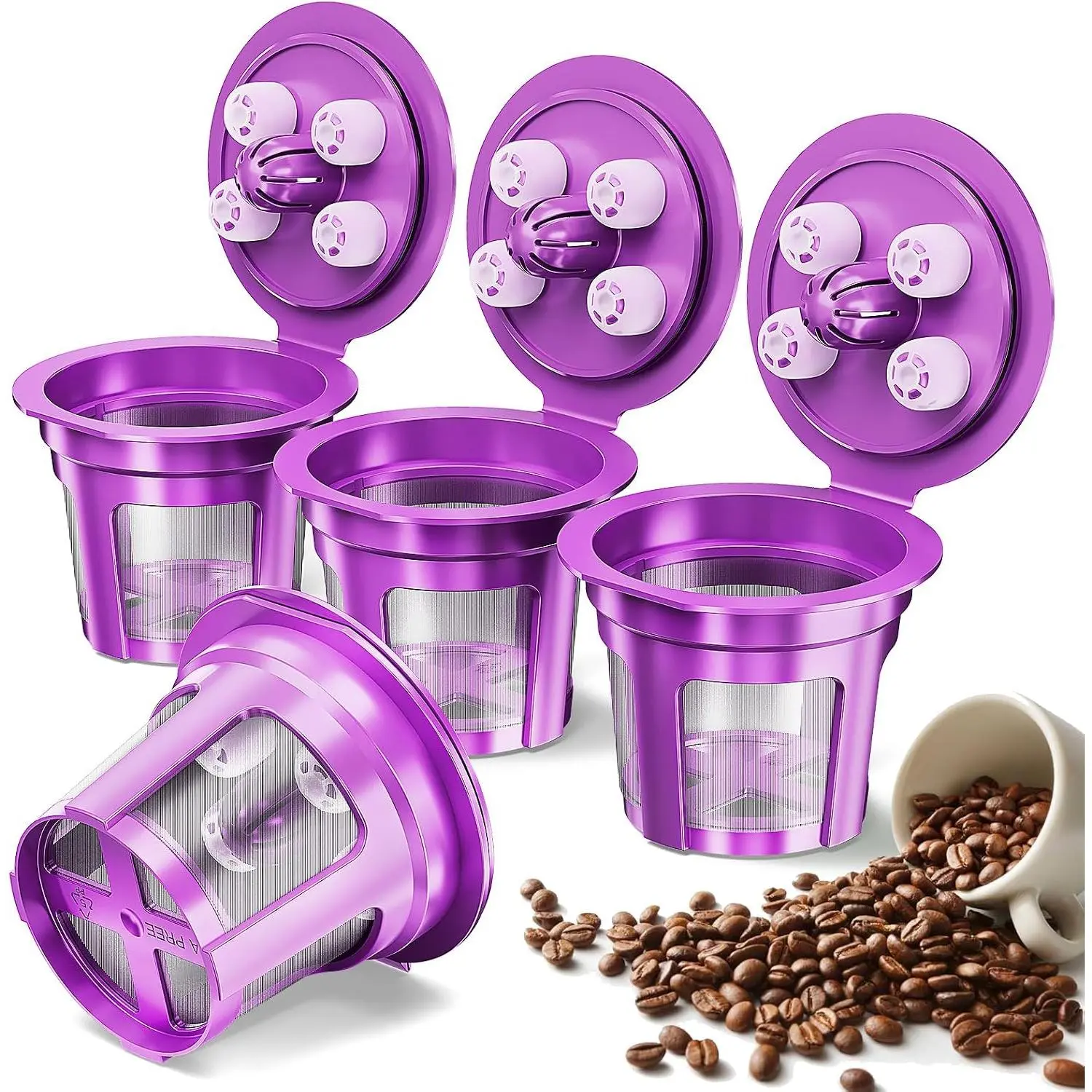 Refillable Coffee Pods with 5 Holes, Suitable for K Cups, Refillable Coffee Filters with  Grade Stainless Steel Mesh Fit for  (), Fit for 1.0 and 2.0 Brewers