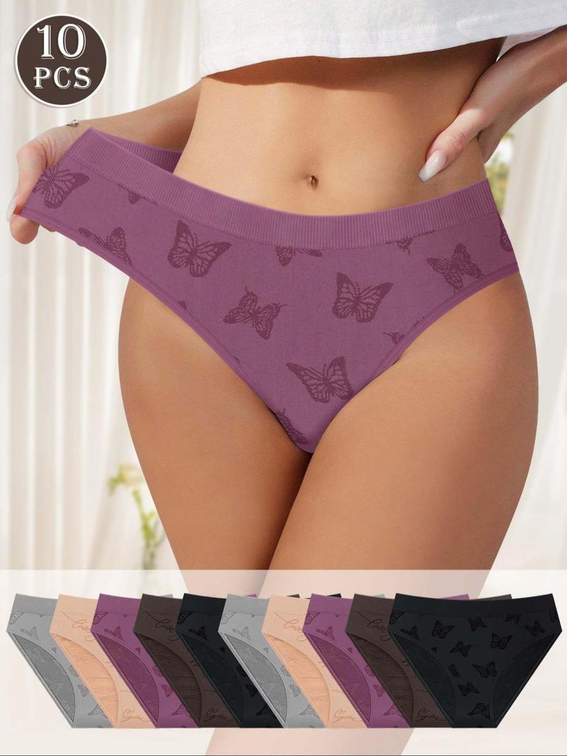 Women's Butterfly & Letter Print Brief, Soft Comfy Breathable Panty for Daily Wear, Underwear for All Seasons, Panties for Women
