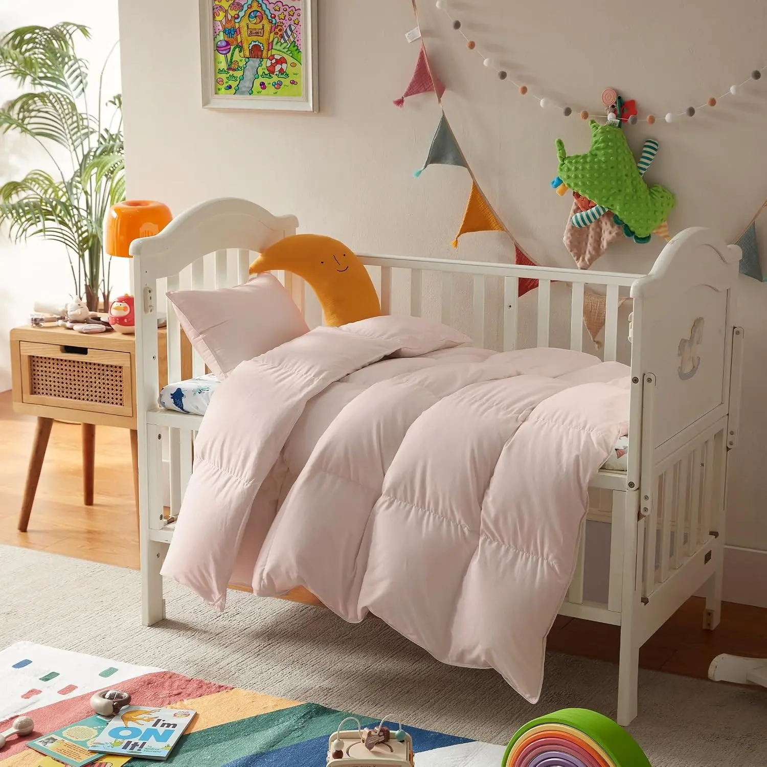 Lightweight Toddler Comforter, All Season Down Blanket for Kids, 45x60 Inch Pink Duvet Insert with Soft Cotton Blend Fabric