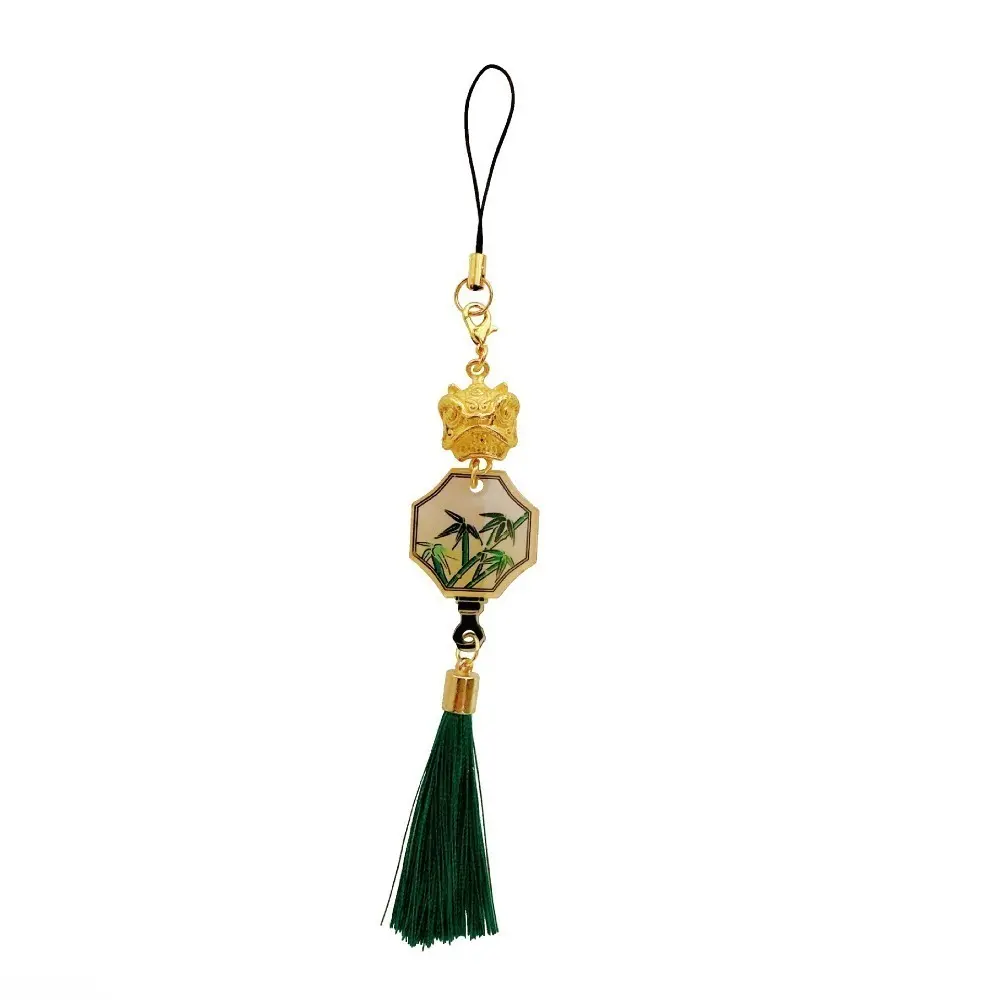 Hot Vintage Oriental Bronze Lion Bamboo Tassel Pendant For Women, Classical Hanfu Aesthetic Lightweight Metal Tag Ornament, Decorative Hanging Charm For Mobile Phone Handbag Backpack Car Rearview Mirror Daily Travel Ancient Town Styling Accessory