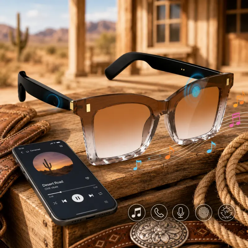 Smart Wireless Audio Glasses Open Ear Bluetooth Eyewear built in Microphone Touch Control Music Play Call Answer Real Time Language Translation Anti UV Shades for Daily Driving Travel