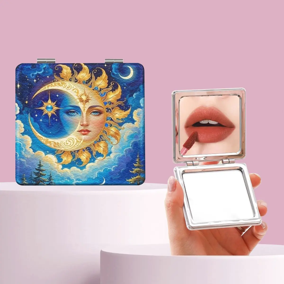 European Vintage Moon Sky Makeup Mirror, Foldable Mini Handheld Mirror, Perfect for All Occasions, Ideal Gift for Friends and Family