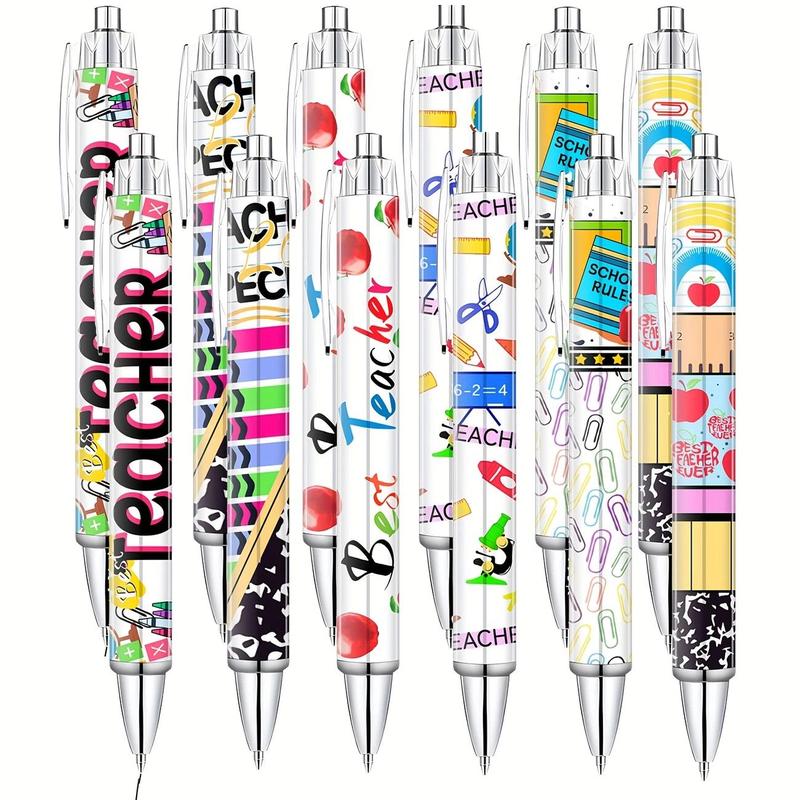 Teacher Round Ballpoint Pens Set, Funny Teacher Pens, Fun Cute Cool Best Pen, Ink, Office Supplies Gift, School Teacher Colleague, 6/12/18 Pieces