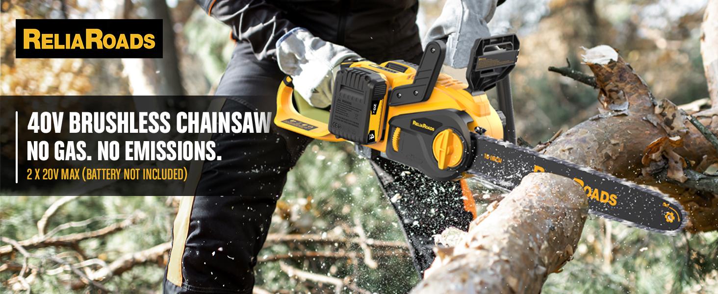 16-Inch Brushless Chainsaw, 40V (2 x 20V MAX) Cordless Battery Powered Chain Saw Compatible DeWALT Battery, Ideal for Wood/Tree Cutting, Pruning, Tool Only (Battery Not Included)