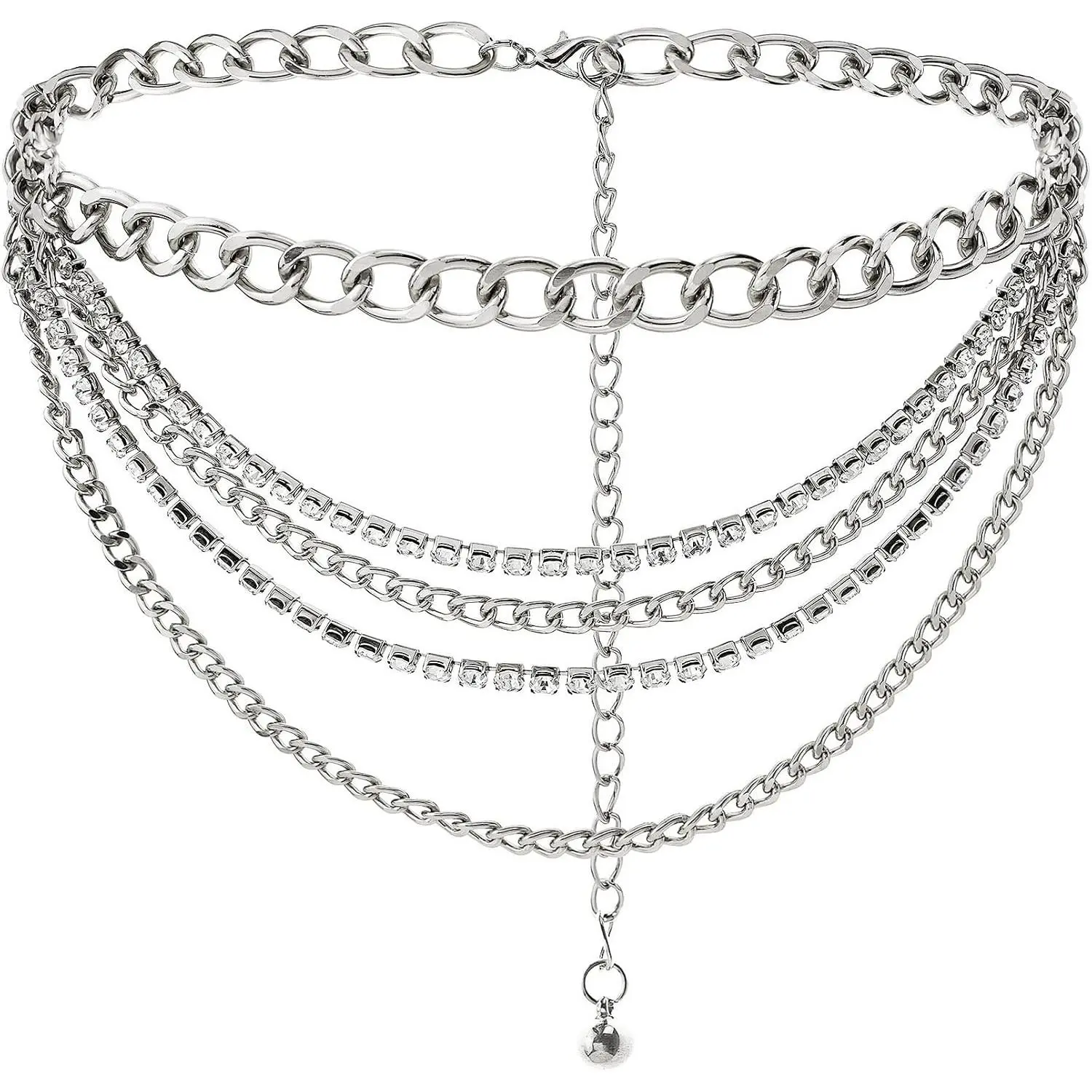Multilayer Chain Belt Rhinestone Metal Chain Belts for Women Punk   Chain