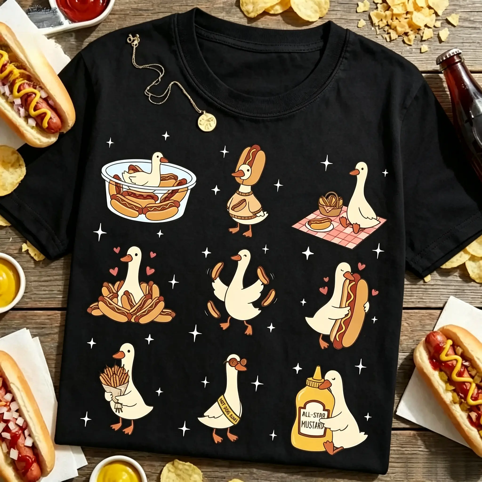 Goose Hot Dog Shirt |   Cute Goose Food Graphic Tee |   Funny Duck Animal T-Shirt |   Kawaii Food Lover Unisex Top