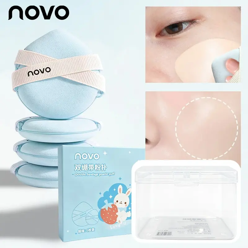 NOVO Double Strap Flocking Powder Puff Soft Elastic Dry And Wet Dual Use Less Foundation Absorption Daily Base Makeup Tool