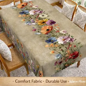 2D Flat Party Tablecloth, Vintage Floral Design, Elegant Multi-Color Pattern, Perfect for Home Decor, Kitchen, Restaurant, Patio