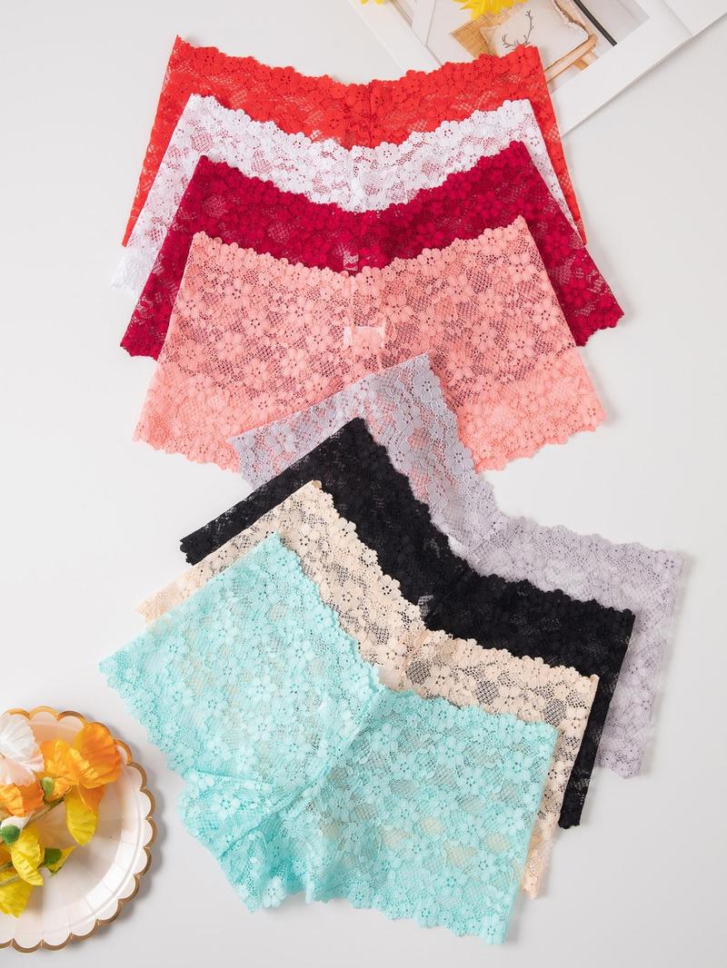 Women's Plain Floral Lace Sheer Panty, Casual Comfy Breathable Knicker for Daily Wear, Ladies Underwear for All Seasons